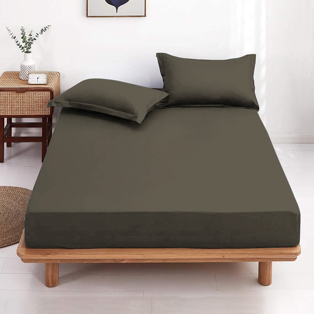Drap housse coton couleur cannelle 160x200